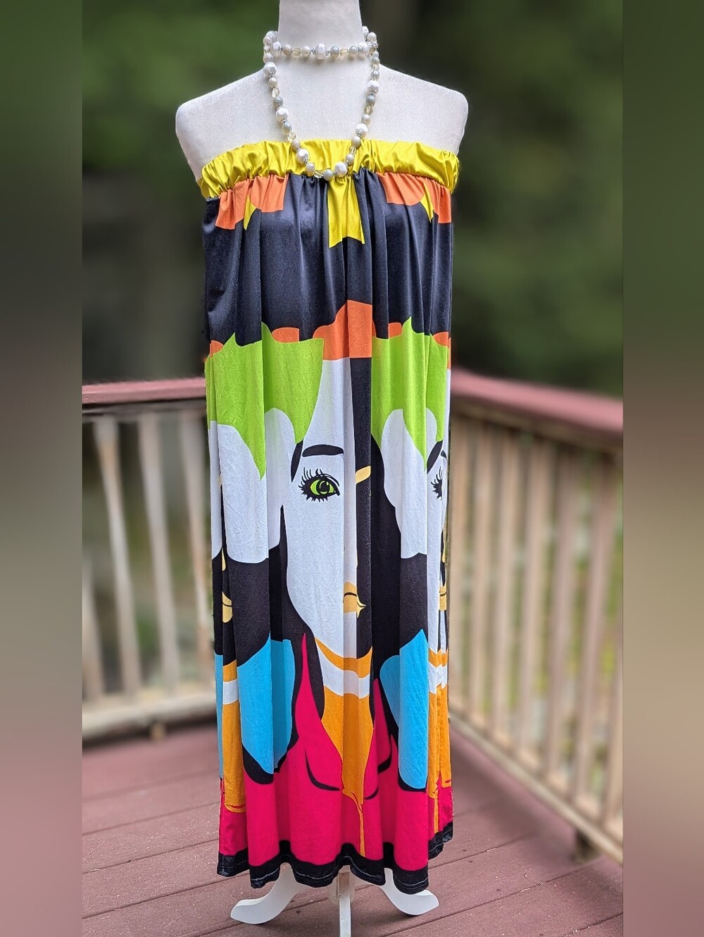 Pop Art Graphic Strapless Off The Shoulder Midi Dress/Maxi Skirt